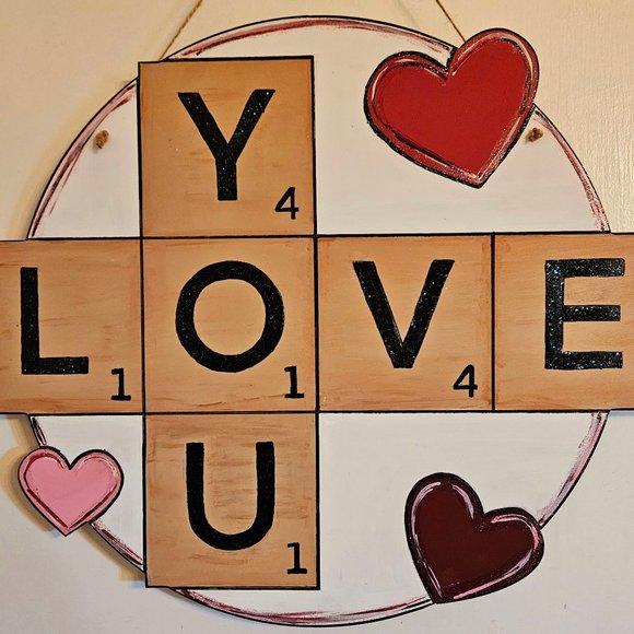 COPY - Valentine's Day Door Hanger, Scrabble Tile Sign, Game Room Decor - Picture 2 of 10